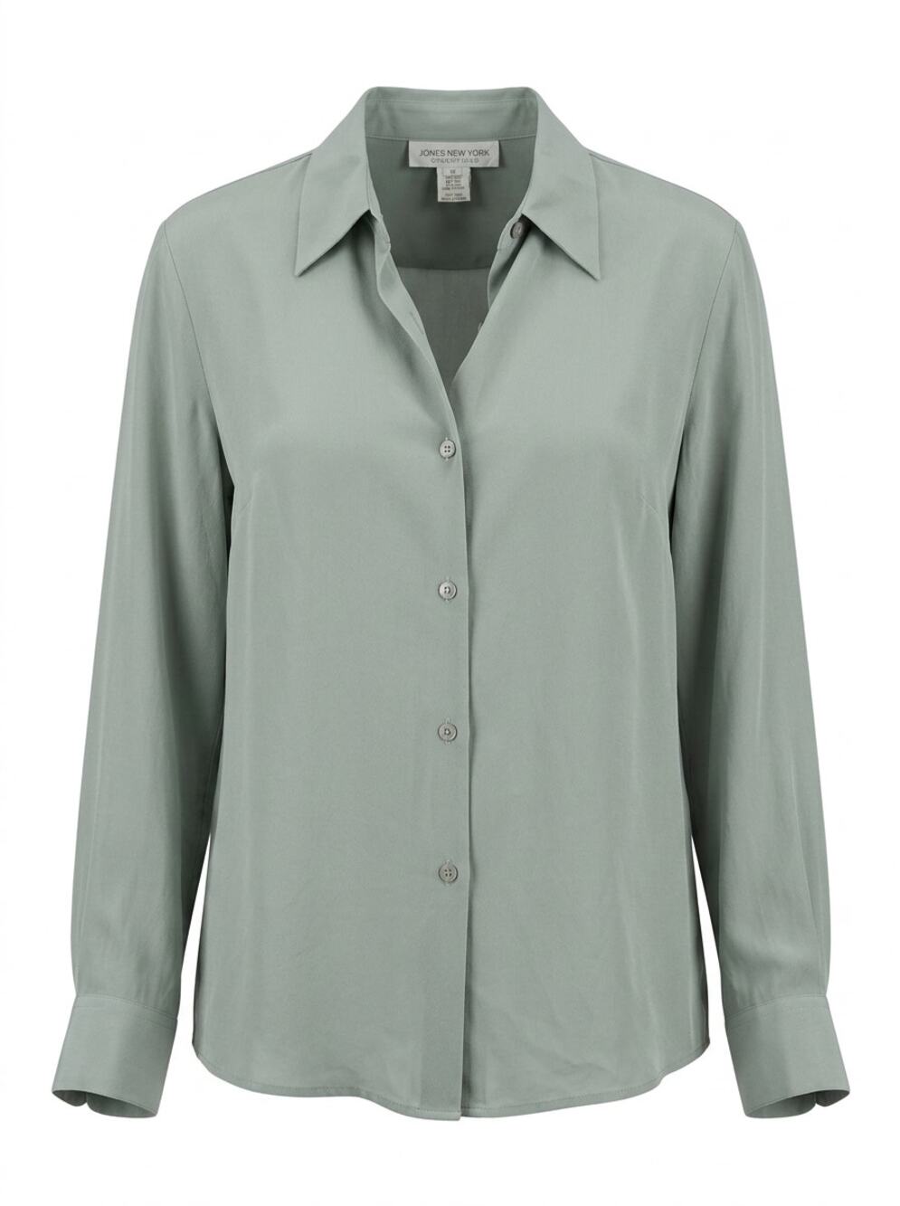 Jones New York Essentials 100% Silk Sage Button-Up Blouse Women Size 16